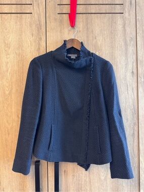 Vince Women’s Neutral Navy Textured Tweed Zip Up Moto Jacket M